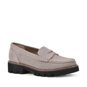 House of Harlow 1960 Light Taupe Gunner Style Suede
Platform Loafer